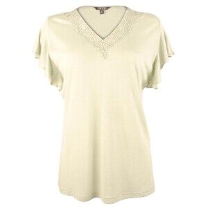 Lauren Ralph Lauren Women's Petite Jersey Flutter-Sleeve Shirt (PS, Ranch Sage)